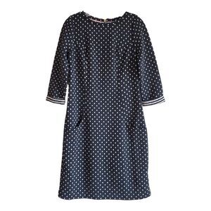 BODEN Women 6 6L Dotty Day Quilted Dress Polka Dot Black Gold Zipper 3/4 Sleeve